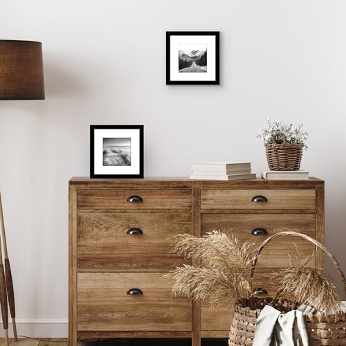Americanflat 8x8 Picture Frame 2-Pack - Matted to 5x5 - Black | Slim Molding construction, Polished plexiglass front, wall or tabletop display with included easel, triangle hangers included - color: Black, size: 8x8