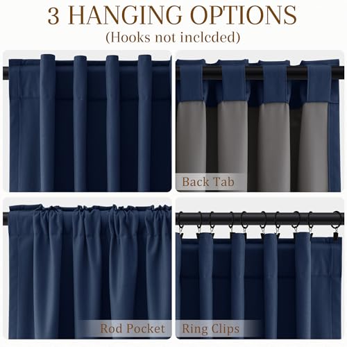 100% Blackout Kitchen Linen Curtains Back Tab 30 Inch Length Privacy Elegant Mini Cafe Curtain for Rustic Farmhouse Bathroom Thermal Insulated Kids Bedroom Small Drape Navy Blue 26x30 - color: Navy Blue, size: 26"W x 30"L (Pack of 2)