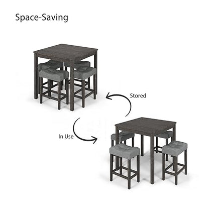 allamazing 5-Piece Counter Dinner Height Table Set, Indoor Modern Rectangular Dining Table Furniture Set for Kitchen, 35 inch Dining Table with 4 stools (1+4 Black) - color: 1+4 Black