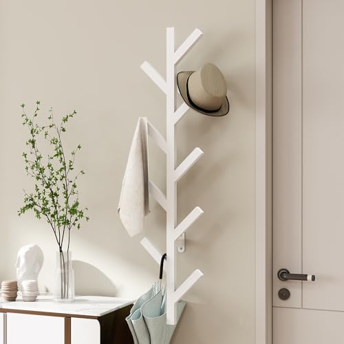 Vlush Wall Mounted Metal Coat Rack with 9 Hooks Modern Minimalist Coat Racks, Upright hat rack for wall for Hanging Clothes, Hats, Hanging Bags and Scarves Entrance Wall Iron Coat Rack (White) - color: White, size: 37.8"L