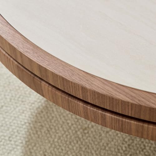 JUSTONE 19.49 '' Round Fluted Coffee Table Small Accent Table for Living Room,Modern Small Accent Table Sofa Side End Table for Living Room,Home Balcony(Walnut) - color: 39.37'' - Natural Wood