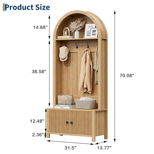 Hall Tree with Bench and Shoe Storage, 4-in-1 Mudroom Entryway Coat Rack & Shoe Storage Cabinet with 4 Hooks, Farmhouse Style Furniture Organizer for Hallway, Foyer, Natural - color: Natural-1