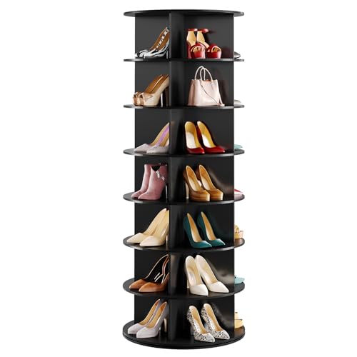 SpaceAid Black 7-Tier Spinning Rotating Shoe Rack Organizer, Shoe Display Tower Lazy Susan, Revolving Shoes Rack StorageOrganization, 360 Vertical Bags Holder Rotate Organizer - size: 7 Tier, 63" H
