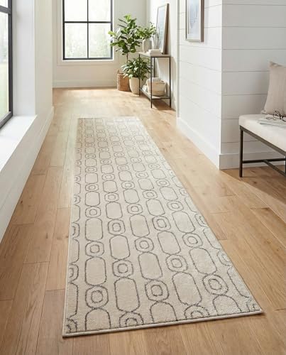 Rugs.com - Vogue Geo Rug – 12 Ft Runner White and Silver High Pile Modern Runner Rug for Hallways and Entryways - color: White and Silver, size: 2'7" x 12' (Runner)