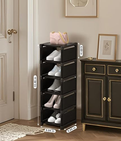 6-Tier Narrow Shoe Rack, Vertical Small Space Shoe Organizer, 9.84" Compact Slim Shoe Shelf for Closet & Entryway, Sturdy & Tool-Free Assembly, Adjustable Height for Boots - size: 6-Tier