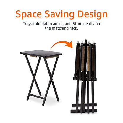 Amazon Basics Portable Foldable TV Tray Table with Storage Rack, Space-Saving Design, 15" x 19" x 26", Black, 4-Pack - color: Black