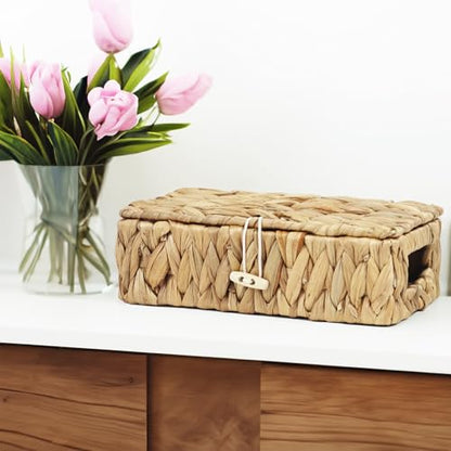 Water Hyacinth Wicker Storage Basket with Lid, X-Small | 9 x 5.1 x 3 Inch Box, Shelf Organizer, Rectangular Woven Bin, Small Item Storage, Natural Home Decor - size: X-Small