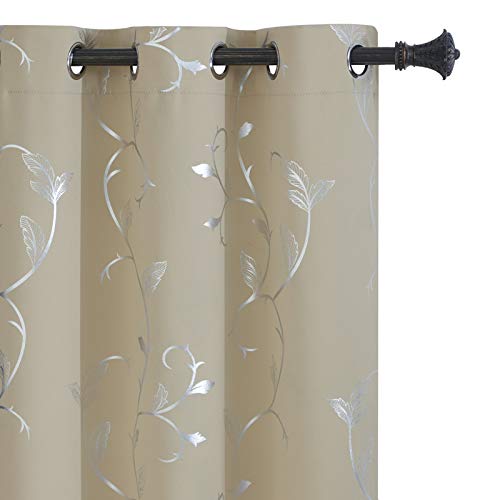 BUHUA Small Window Blackout Curtains Bedroom Darkening Curtain Pairs Silver Floral Print Blackout Curtains for Kitchen 38W×45L Beige2 Panels - color: Beige, size: 38"W x 45"L (Pack of 2)