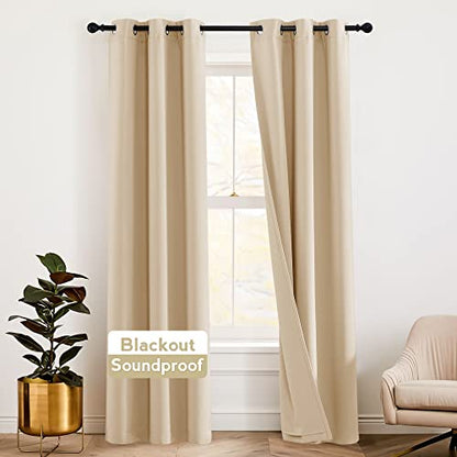 RYB HOME Thermal Insulated Soundproof Curtains, 3 Layers 100% Blackout | Noise Cancelling,Thermal Insulated,With Detachable Felt Liner,For Bedroom Theater Playroom,W42 x L84,Biscotti Beige,2 Panels - color: Biscotti Beige, size: 42"W x 84"L (Pack of 2)