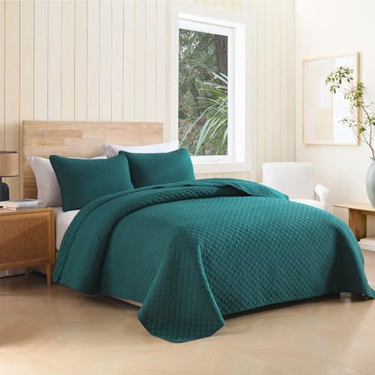 Wistown Cotton King Bedspread Quilt Bedding Set, Turquoise Green | 3 Pieces Reversible Lightweight Soft Coverlets Comforters, All Seasons, Diamond Stitching Pattern - color: Turquoise Diamond Pattern, size: King (98 by108inch)