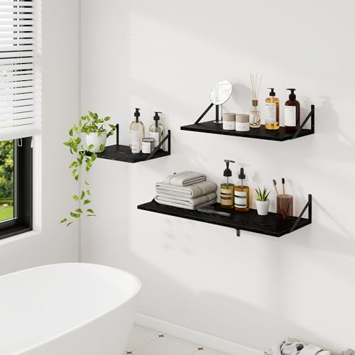 Dreamland Wall Mounted Floating Shelves Set of 2, 36x12, Black | Engineered Wood, Visible Bracket, Large Storage, Hold Up to 60lbs, Living Room, Bathroom, Bedroom, Kitchen - color: Black, size: 36"W x 12"D