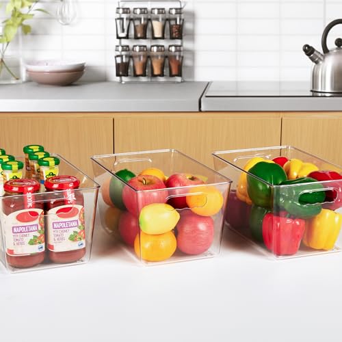 YIHONG 6 Pack Clear Storage Bins, Pantry Organizer Bins with Handle, Large | BPA-free Plastic Bins, Pantry Storage Containers for Kitchen, Freezer, Cabinet, Closet, Bathroom, Under Sink Organization - size: L(11.2"L x 7.5"W x 6"H)