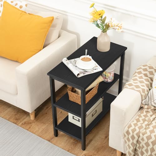 HOOBRO End Table, Simple Rustic Side Table with 3-Tier Storage Shelf, Narrow Nightstand for Small Spaces, Easy Assembly, for Living Room, Bedroom, Metal, Industrial Design, Black BB14BZ01 - color: Black
