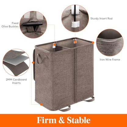Lifewit Double Laundry Hamper with Lid and Removable Laundry Bags, Large Collapsible 2 Dividers Dirty Clothes Basket with Handles for Bedroom Laundry Room Closet Bathroom College, 136L Brown - color: Brown, size: 136L