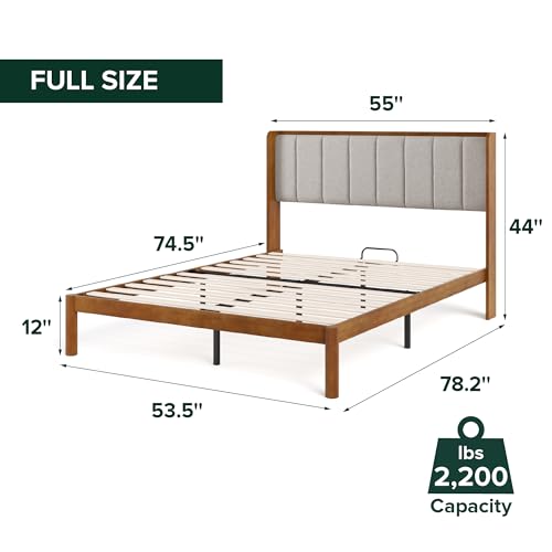 Zinus Jonas Bamboo Platform Bed Frame, Wingback Headboard, Full | Mid-Century Modern Design, Plush Upholstered Comfort, Sustainable Bamboo, Fits Any Bedroom Style, No Box Spring Needed - size: Full