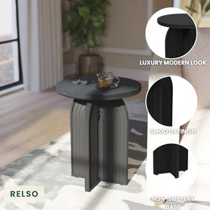 Relso Charon End Table - Round Black Mango Wood Accent Table for Bedroom or Living Room | Compact and Versatile Nightstand or Coffee Table | Modern Silhouette with Simple Assembly, Sturdy Design - color: Charon Black