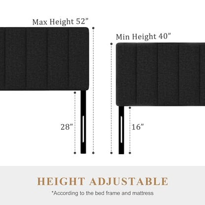 Queen Size Headboard Only, Height Adjustable Linen, Black - color: Linen-black, size: Queen/Full