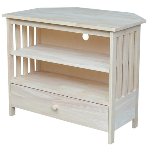 IC International Concepts, Mission Corner Enteinment / TV Stand, Solid Real Wood, Sturdy Parawood,35 X 24 X 29, Minimum Assembly, DIY, Paint or Stain in Any Color, Unfinished - color: Unfinished