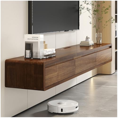 Fully-Assembled Minimalist Floating TV Stand, Modern Wall Mounted TV Console with Cable Management, Scratch-Resistant Solid Wood Media Cabinet for Living Room and Bedroom (Walnut, 78.7in) | Walnut Finish. Supports 200lbs, hidden cable management & storage