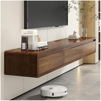 Fully-Assembled Minimalist Floating TV Stand, Modern Wall Mounted TV Console with Cable Management, Scratch-Resistant Solid Wood Media Cabinet for Living Room and Bedroom (Walnut, 78.7in) | Walnut Finish. Supports 200lbs, hidden cable management & storage