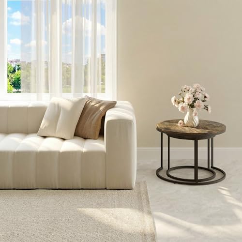 Round Coffee Tables for Living Room, Set of 2 (Rustic Wooden) | living room side table, Modern Nesting Drink for Small Spaces - color: Rustic Wooden