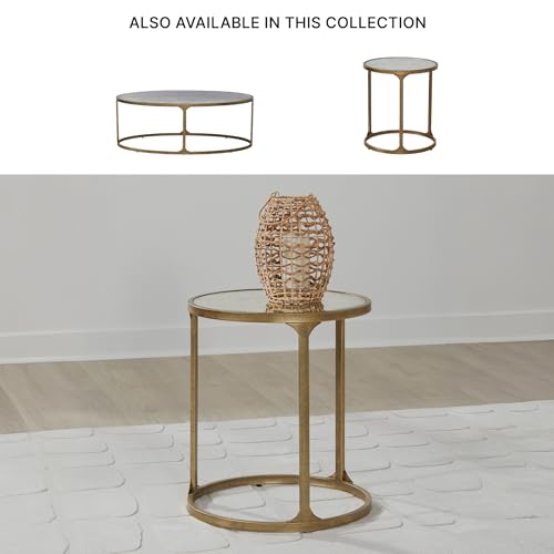 Signature Design by Ashley Korajane Round End Table, Gold, 20 Inch | 20x20x23 in round end table, 21.63 in under table space, Faux marble tempered glass top, Antique gold metal frame - color: Antique Gold