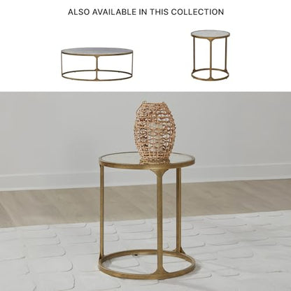 Signature Design by Ashley Korajane Round End Table, Gold, 20 Inch | 20x20x23 in round end table, 21.63 in under table space, Faux marble tempered glass top, Antique gold metal frame - color: Antique Gold