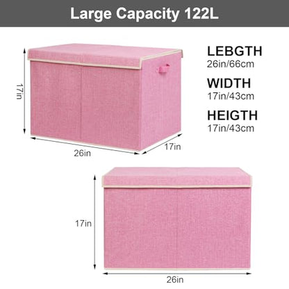 122L Large Toy Box Chest Storage with Lid, Collapsible Kids Toy Storage | Toy Chest with with Removable Divider for Kids, Boys, Girls, Nursery, Living Room, Bedroom, 26"x17" x17" (Linen Pink) - color: Extra Large Pink