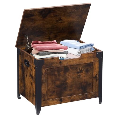 IDEALHOUSE 23.6" Storage Bench with 2 Safety Hinges, Rustic Brown | Retro Wooden Storage Chest, Loads 300 lb, Easy Assembly, Storage Ottoman Bench for Bedroom Entryway Living Room - color: Rustic Brown, size: 23.6 in
