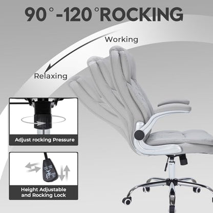 400lbs Executive Office Chair with Flip-Up Armrests, Big and Tall Computer Chair for Heavy People, Heavy Duty Ergonomic Comfy Chair, Breathable PU Leather (Grey) - color: Grey