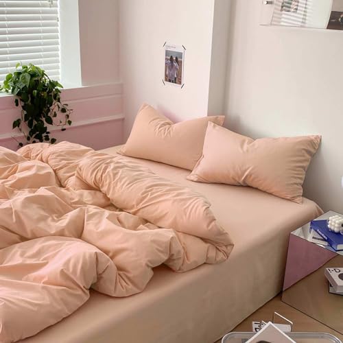 Nanko Peach Coral Queen Size Duvet Cover Set, Soft Luxury Microfiber Comforter Quilt Bedding Cover with Zip Closure Ties Bed Sets - Modern Farmhouse Style for Men and Women Teen, 3pcs 90 x90 inch - color: Peach Coral, size: Queen