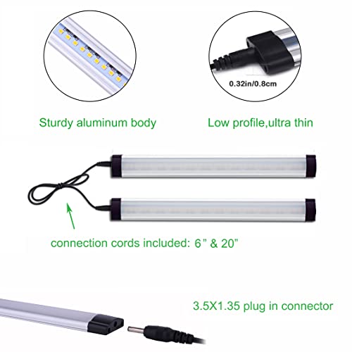 AIBOO LED Under Counter Light Rigid Bar Kit, Plug in Corded 12V LED Under Cabinet Lighting Dimmable with Switch for Counter Shelf Showcase Display Lighting (6 Panels,Daylight White) (Pack of 2) - size: 6-Bar-Kit (Pack of 2)