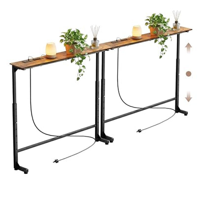 Adjustable Height Narrow Sofa Table with Built-in Power Outlets, 78" Long Console Table Behind Couch Table with Charging Station Skinny Entryway Table for Living Room & Hallway (Rustic Brown) - color: Rustic Brown, size: 78IN