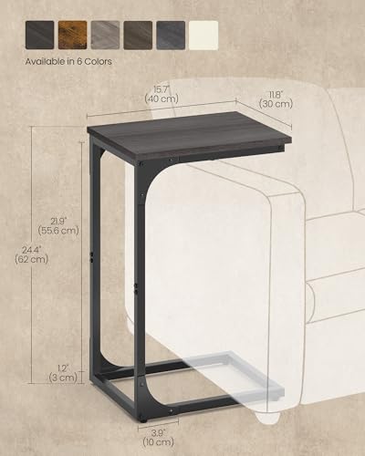VASAGLE C-Shaped End Table, Small Sofa Side Table with Metal Frame | for Couch, Living Room, Bedroom, Bedside, Ebonized Oak and Black, BARNET Collection ULET350B42 - color: Ebonized Oak + Black