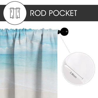 zokyer Coastal Kitchen Valance, Beach Theme, 52" W x 18" L, Rod Pocket | Hawaiian Tropical Nautical Ocean Seascape, S-ummer Blue Sea Sky Nature Landscape, Sand Small Short Window Curtains Decor - size: 52"W x 18"L (Pack of 1)