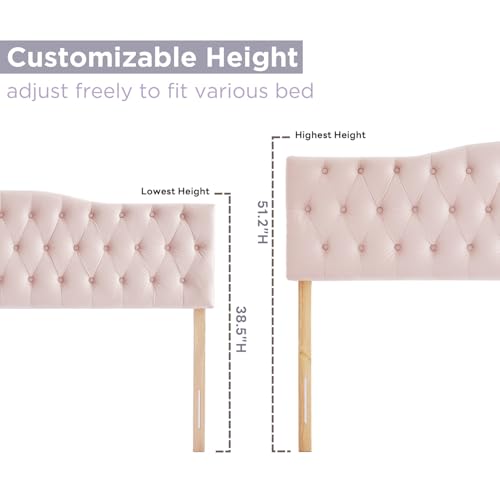 Iroomy Upholstered Queen Headboard, Button Diamond Tufted Headboard with Adjustable Height and Solid Wood Leg, Velvet Padded Headboards for Queen Size Bed, Modern Head Board, Pink - color: Pink, size: Queen
