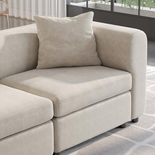 Miuuod 6 Seaters L/U Shape Oversized Sectional Sofa for Living Room,4 Seats with 2 Ottomans Extra Large Couch，Queen Sofa Bed,Deep Seat,Beige - color: Beige, style: 6 Seats（4 Seats with 2 Ottomans）