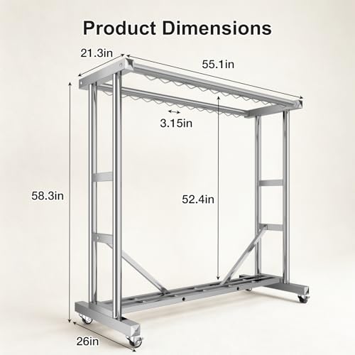 Heavy Duty Clothes Rack, Thickened Stainless Steel Frame, Silver | Thickened stainless steel frame, high load capacity, home & commercial, rust-resistant, stable without wobbling - color: Silver