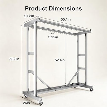 Heavy Duty Clothes Rack, Thickened Stainless Steel Frame, Silver | Thickened stainless steel frame, high load capacity, home & commercial, rust-resistant, stable without wobbling - color: Silver