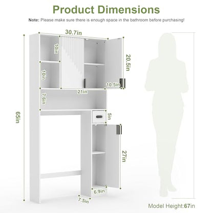 GOODONE White Over The Toilet Storage Cabinet - with 3 Doors and Toilet Paper Holder Stand, FreeStanding, for Bathroom, Restroom, Laundry - color: White