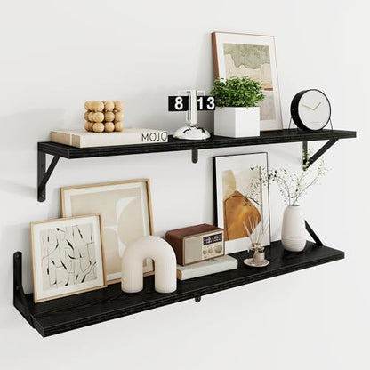 Dreamland Wall Mounted Floating Shelves Set of 2, 36x8, Black | Engineered Wood, Visible Bracket, Large Storage, Hold Up to 60lbs, Living Room, Bathroom, Bedroom, Kitchen - color: Black, size: 36"W x 8"D