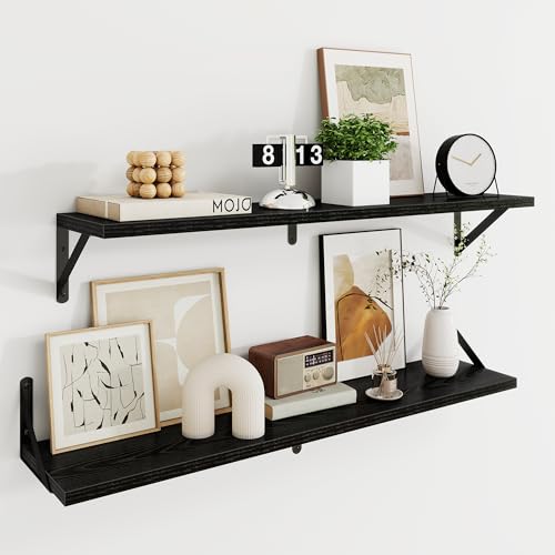 Dreamland Wall Mounted Floating Shelves Set of 2, 36x8, Black | Engineered Wood, Visible Bracket, Large Storage, Hold Up to 60lbs, Living Room, Bathroom, Bedroom, Kitchen - color: Black, size: 36"W x 8"D