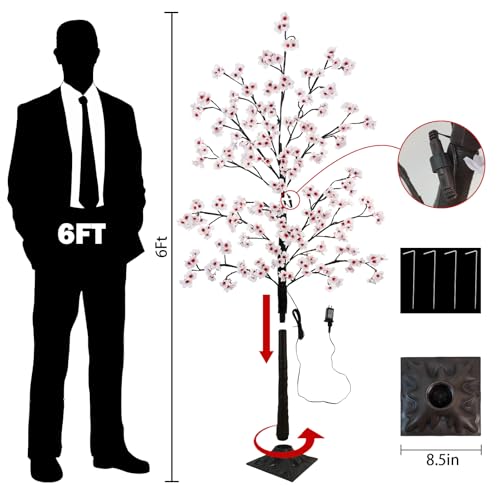 Cherry Blossom Tree, 6FT 96 Fairy Lights Artificial Lighted Tree for Home Inside Outdoor Spring Wedding Party Festival Decor, Warm White - size: 6FT