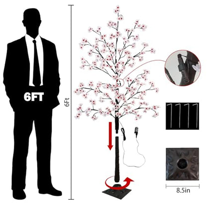 Cherry Blossom Tree, 6FT 96 Fairy Lights Artificial Lighted Tree for Home Inside Outdoor Spring Wedding Party Festival Decor, Warm White - size: 6FT