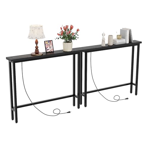 VINGLI 79" Console Table with Power Outlet, Narrow Sofa Table 2 Pack, Black | Entryway Table with Charging Station & 4.9 Ft Extension Cord & Adjustable Feet, behind Couch Table for Living Room, Hallway - color: Black, size: 78.74"
