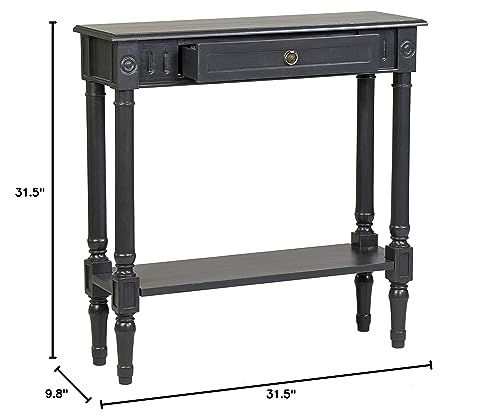 Marisol Black Narrow Console Table for Entryway with Drawer | 31.5-inch slim sofa table with lower shelf, solid wood frame, distressed finish, hallway storage for small spaces - color: Black Distressed