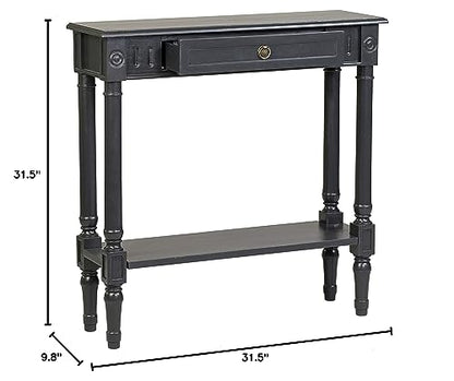 Marisol Black Narrow Console Table for Entryway with Drawer | 31.5-inch slim sofa table with lower shelf, solid wood frame, distressed finish, hallway storage for small spaces - color: Black Distressed