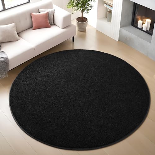 Nuttumico Black Ultra Soft Round Area Rugs for Living Room Bedroom, 4x4 Feet Black Washable Non-Slip Indoor Rugs, Thickened Memory Foam Modern Indoor Circle Carpet for Boys Girls Room Home Decor - color: Black, size: 4' X 4' (Round)