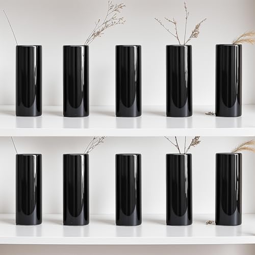Modern Black Ceramic Vase Set of 10 for Living Room Bedroom 5.51'' Minimalist Fresh Small Flower Vases for Bouquet Fake Plant Home Decor Office Fireplace Centerpieces Nordic Style 10 Pack - color: 10 Pack Black - Style 3
