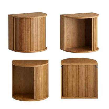 Floating Nightstand Set of 2,Wooden Wall-Mounted Nightstand with Fluted Sliding Roll-Up Door,Space-Saving,Suitable for Small Space Bedroom,Living Room - color: Walnut-floating Nightstand Set of 2
